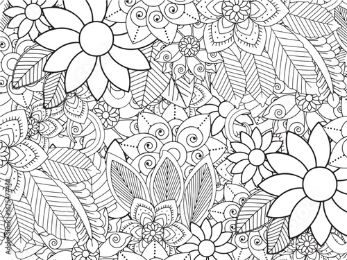 Handmade flower doodle coloring pages fod adults 