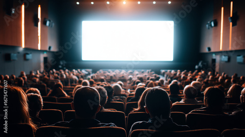 Wallpaper Mural Viewers people are enjoying interesting movie on big empty screen copyspace in dark cinema looking with attention. Template, entertainment and films concept. Torontodigital.ca