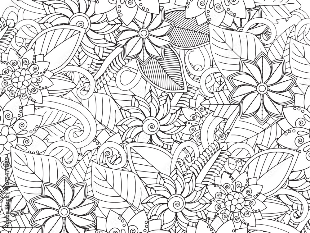 Fototapeta premium Handmade flower doodle coloring pages fod adults 