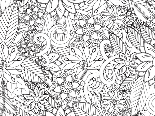 Handmade flower doodle coloring pages fod adults 