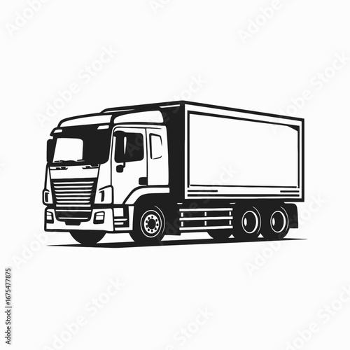 Heavy delivery logistics vehicle isolated vector line art style silhouette