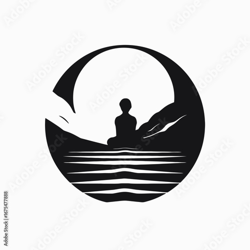 Tranquil meditation on waterscape, a harmonious design for mindfulness silhouette
