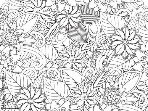 Handmade flower doodle coloring pages fod adults 