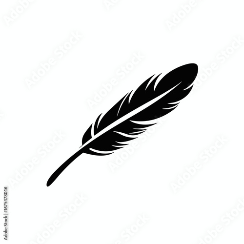 Graceful avian feather illustration isolated as a dark artistic vector silhouette