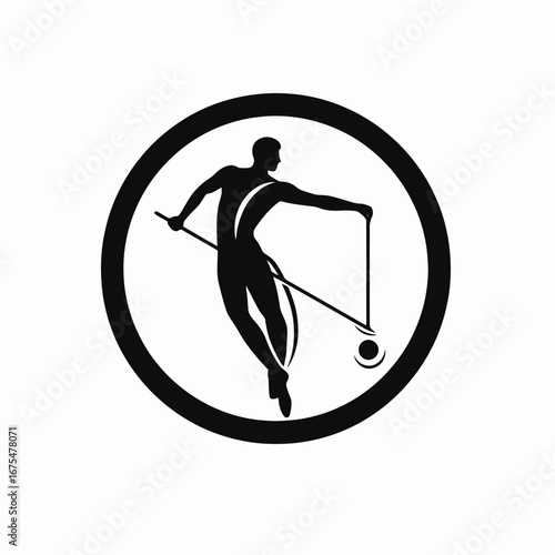 Dynamic hurler poses fluidly within a circular emblem logo silhouette