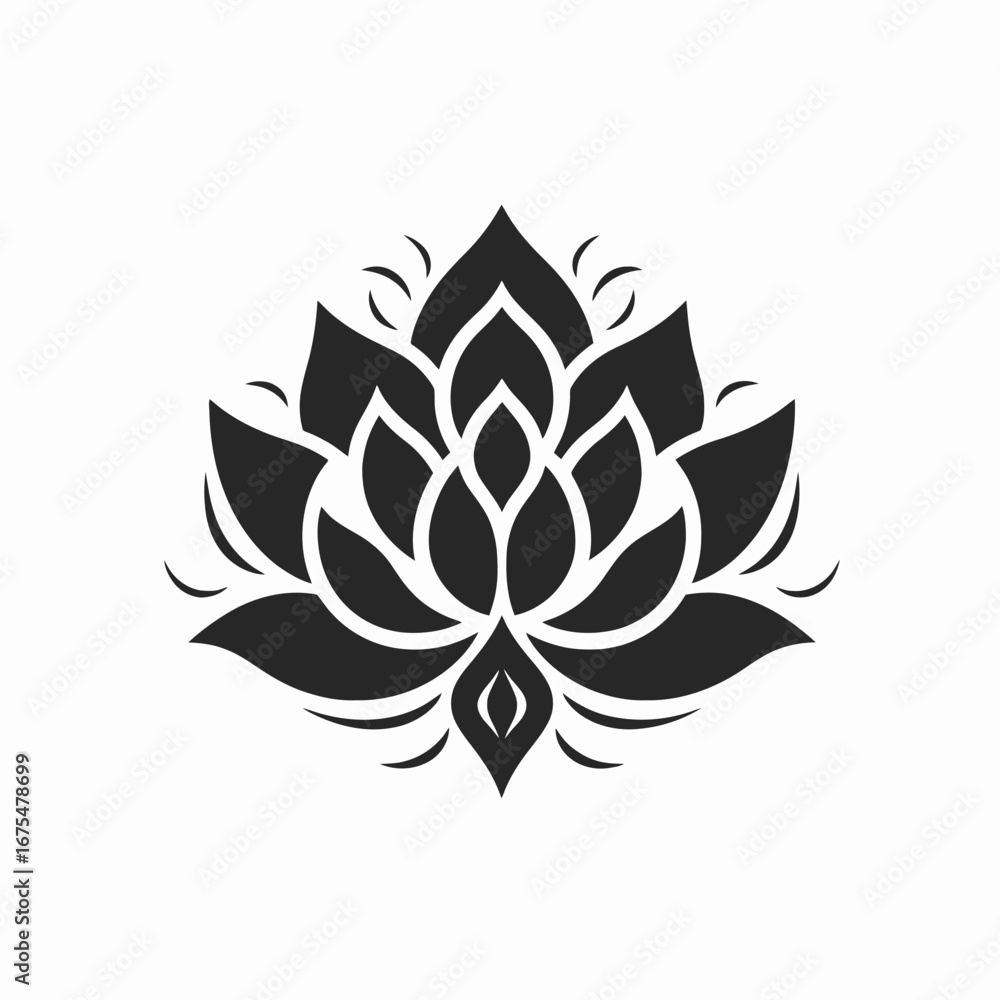 Obraz premium Graceful black lotus blossom pattern against a stark white background silhouette