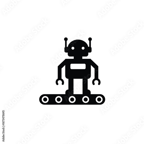 Black robot on conveyor belt industrial automation