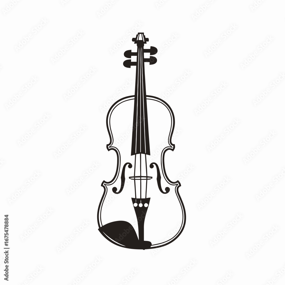 Fototapeta premium Elegant violin rendering, detailed musical instrument in black and white silhouette