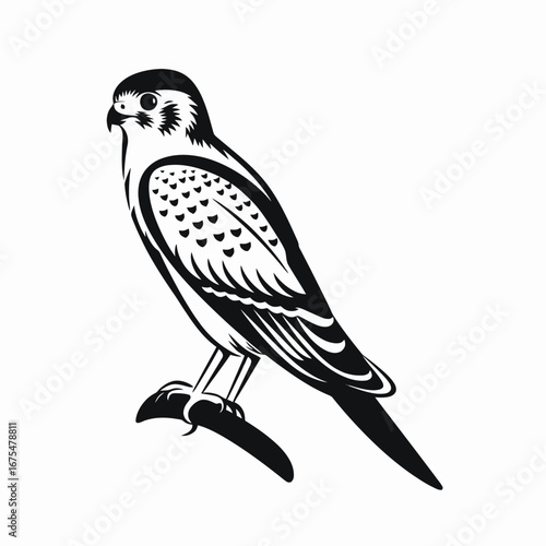 Majestic falcon perched, a captivating avian predator in striking monochrome silhouette