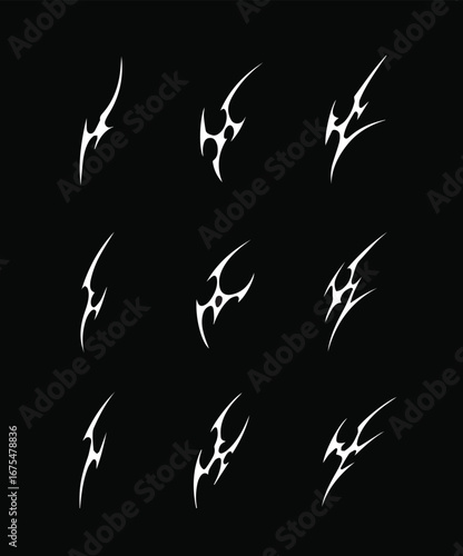 y2k Neo tribal sigilism tatto pack. Flame shape in liquid mercury. abstract neo tribal cyber sigil gothic melted modern burn form, design element. vector illustration