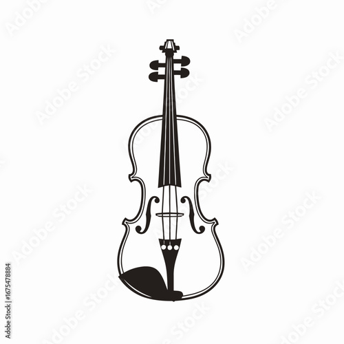 Elegant violin rendering, detailed musical instrument in black and white silhouette