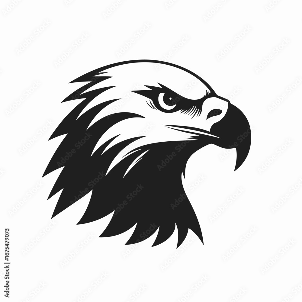 Fototapeta premium Majestic bald eagle head in bold black and white vector silhouette