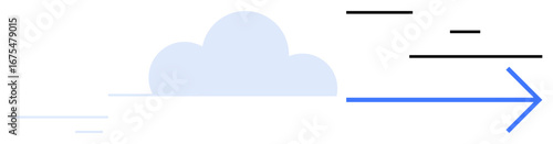 Cloud with motion lines and a forward arrow symbolizing speed, data flow, and progress. Ideal for technology, innovation, digital solutions, data transfer, cloud computing, teamwork simple landing