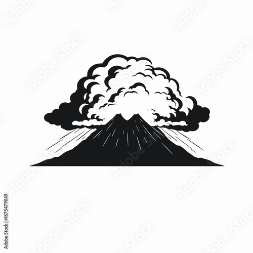 Dramatic volcanic eruption with smoky cloud burst, a stark monochrome silhouette