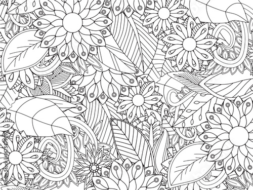 Handmade flower doodle coloring pages fod adults 