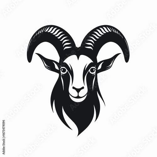 Striking artistic goat portrait showcasing powerful horns in stark black silhouette