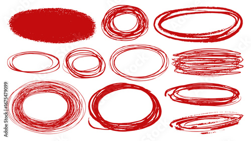 Red hand-drawn circles and ovals on a transparent background.