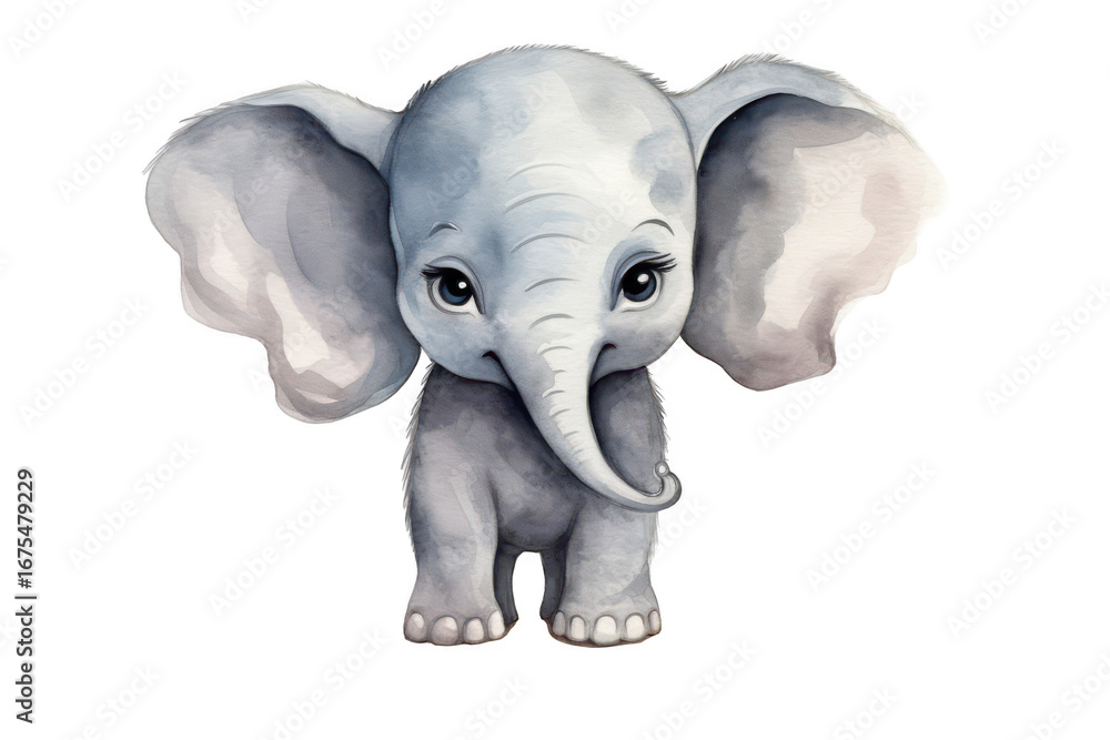 Obraz premium Cute elephant watercolor cartoon illustration - Transparent Background