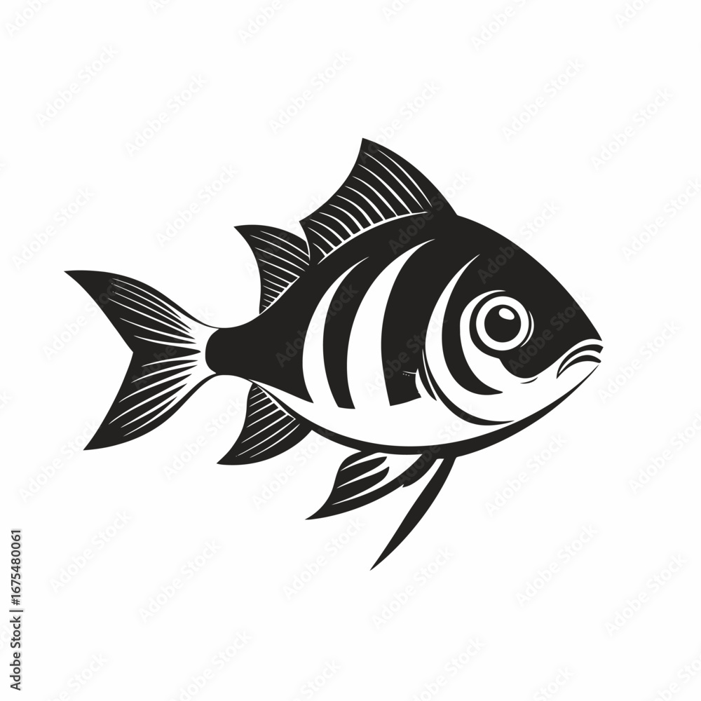 Fototapeta premium Simplistic elegant fish illustration against white backdrop, artistic ocean creature silhouette