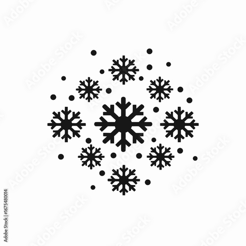 Winter's graceful snowflakes fall gently in monochrome artistic snowflake vector silhouette