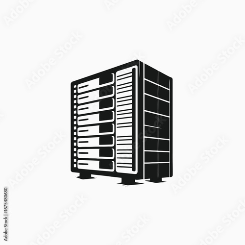 Powerful server array illustrating data storage and processing capacity silhouette