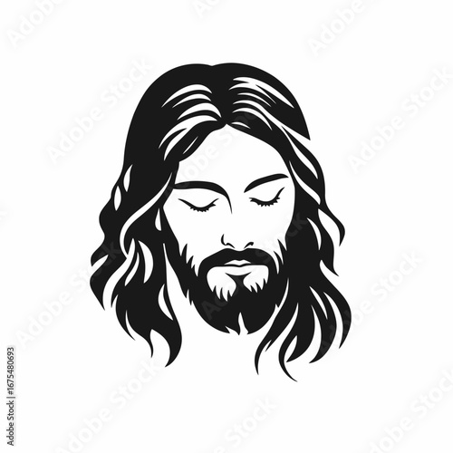 Black and white Jesus Christ portrait illustration decorative religious vector silhouette