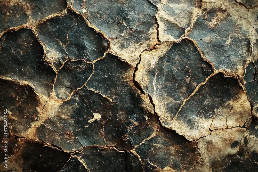 Fototapeta premium close-up of dry cracked earth with dark and light patches showing depth and texture