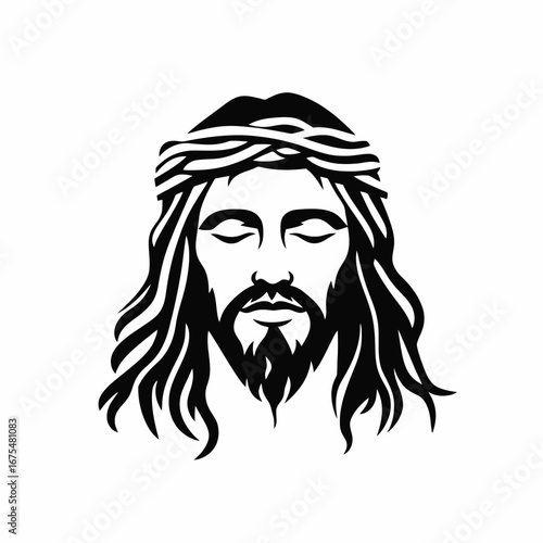 Jesus Christ with crown of thorns artistic religious face silhouette