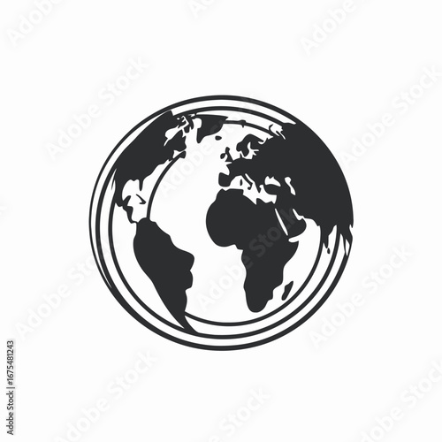 Simple globe icon in black and white, a digital Earth silhouette