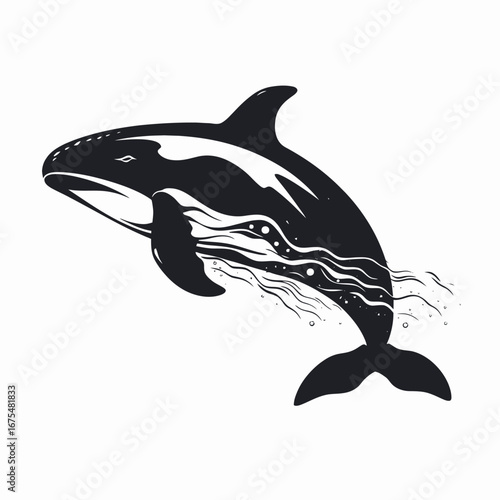 Majestic orca breaching, showcasing power and elegance, aquatic vector drawing silhouette