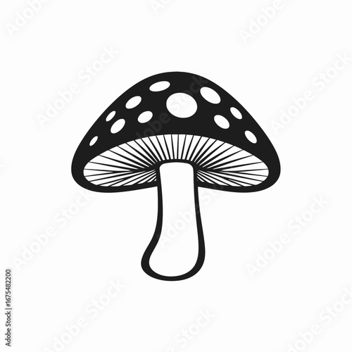 Enchanting cartoon mushroom with distinct white spots, a striking vector silhouette