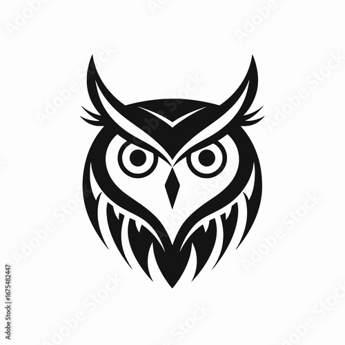 Striking nocturnal owl with abstract elements creates a bold, graphic silhouette