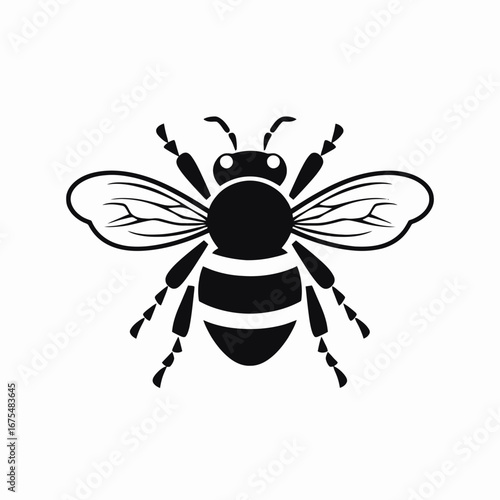 Simple graphic of a honey bee illustrated as a black silhouette