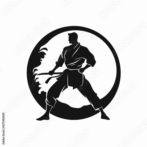 Dynamic martial arts master demonstrates powerful technique in elegant black silhouette