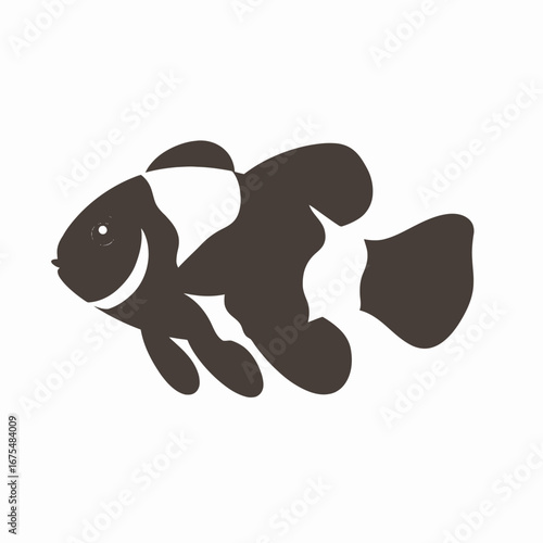Charming clownfish marine animal vector illustration and minimalist monochrome silhouette