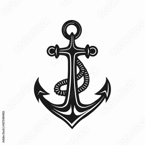 Nautical anchor emblem design in retro vintage drawing style silhouette