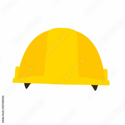 Vector illustration of a construction helmet on a white background. Safety helmet for work. Yellow plastic head protection.