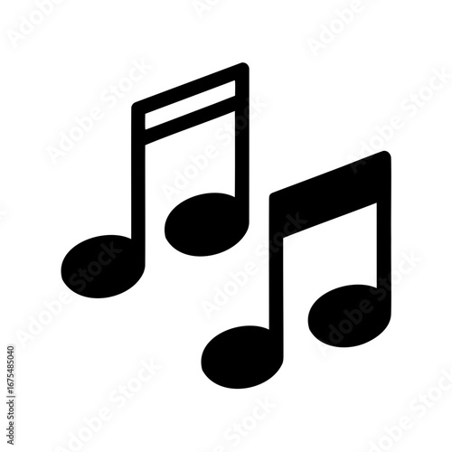 Two musical notes, one with two flags, in simple black on white