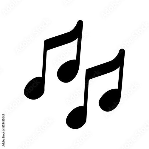 Two black musical notes are floating against a white background image