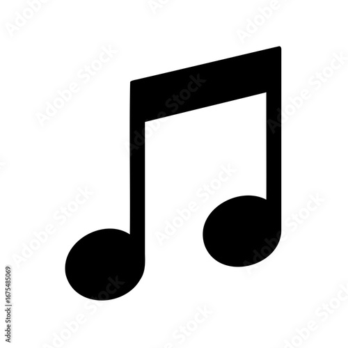 A simple illustration of an eighth note, black symbol on white background
