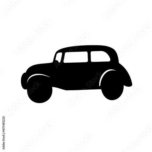 Silhouette of a Classic Vintage Car from the 1930s on White Background