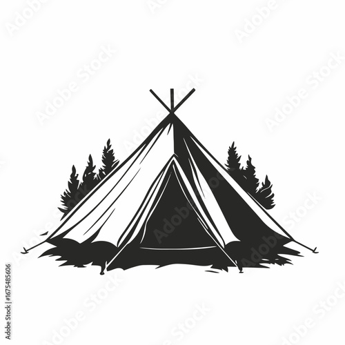 Camping adventure under the trees, a perfect outdoor scene silhouette