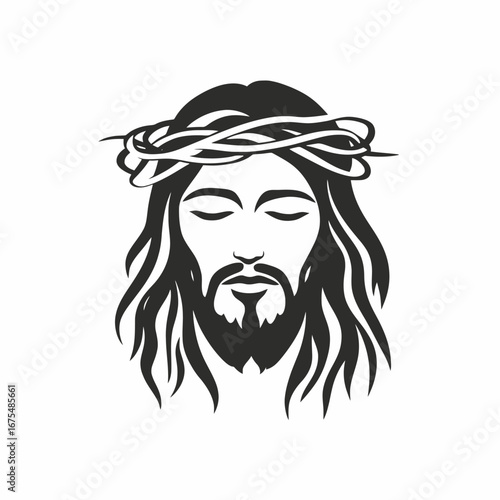 Crown of thorns portrait: depiction of Jesus Christ in monochrome silhouette