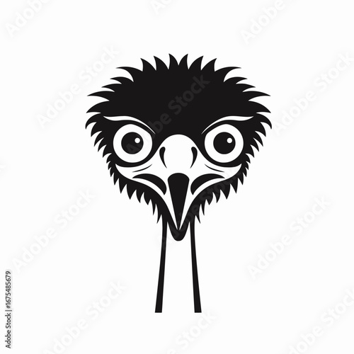 Striking ostrich face design in a bold black vector silhouette