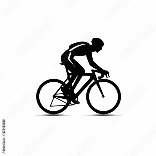 Professional cyclist in sleek sporty black and white vector silhouette.