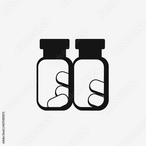 Two hand sanitizer bottles with liquid in simple dark silhouette