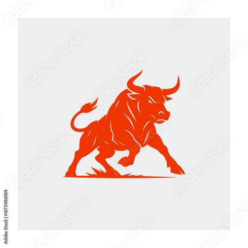 Aggressive Charging Bull Silhouette – Black and Red Vector Mascot in Dynamic Pose for Sports, Finance, and Cultural Themes