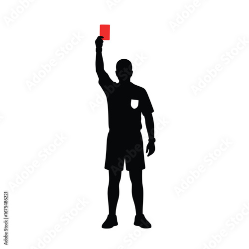 Referee holding red card soccer sport