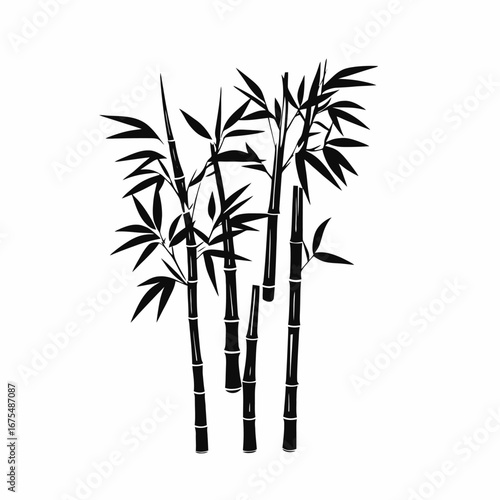 Majestic black stalks with lush foliage, a serene bamboo grove silhouette