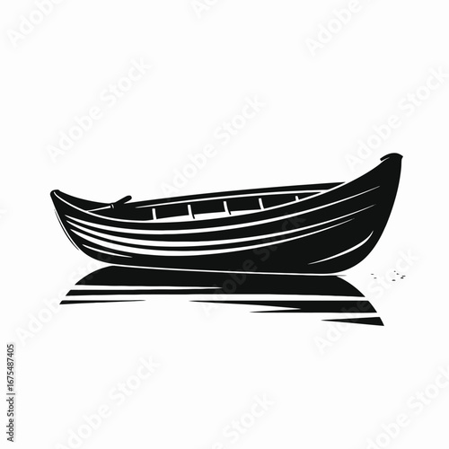 Elegant wooden rowboat reflection art illustration on pristine surface silhouette